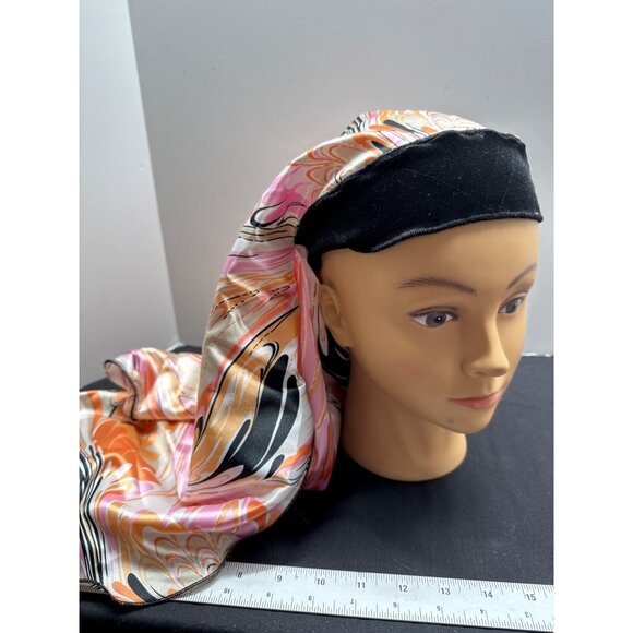 Kinati Lake Yomi The Collection Satin Head Wrap Orange Pink Geometric Black - Picture 1 of 8